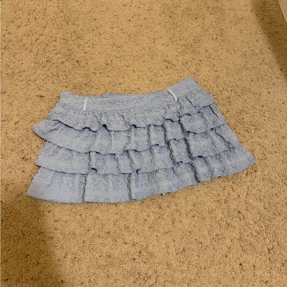 Blue Ruffled Lace Skirt